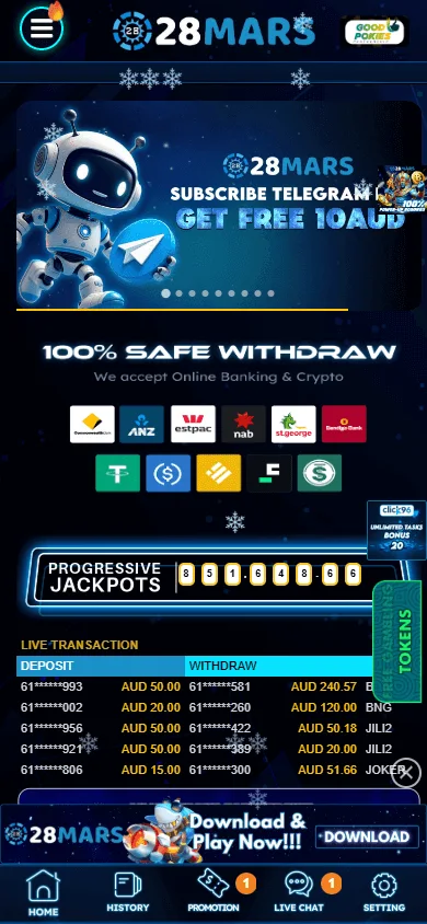 28mars Casino mobile home with touch-friendly game and lobby navigation